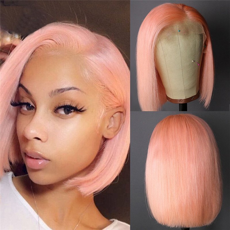 13x4 Lace Front Wig Preplucked Short Human Hair Wigs Brazilian Remy Pink Bob Wigs For Black Women