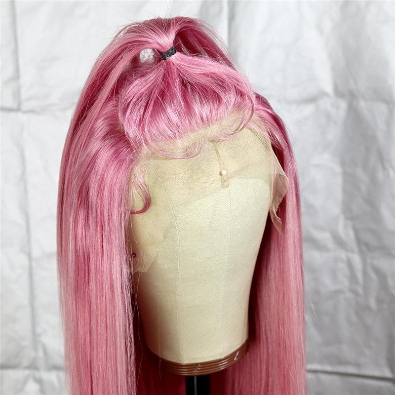 Pink Long Straight 13x4 T Part Lace Front Glueless Wig Pre-Pluck Hairline Virgin Human Hair
