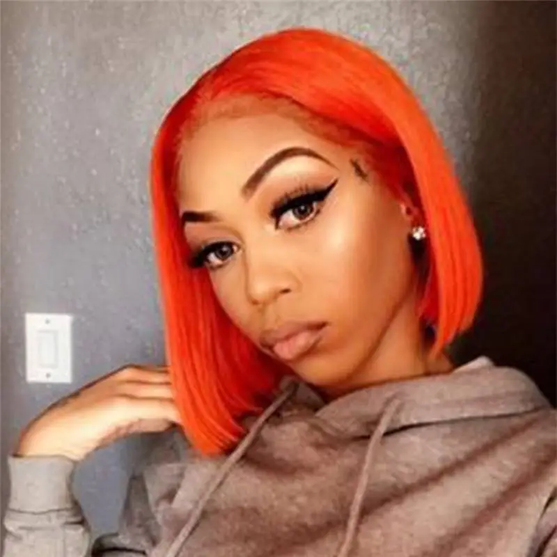 Short Bob Lace Front Wigs Orange Color Bob Wig 13x4 Lace Front Wigs 150% Density BrazilianRemy Human Hair Wigs