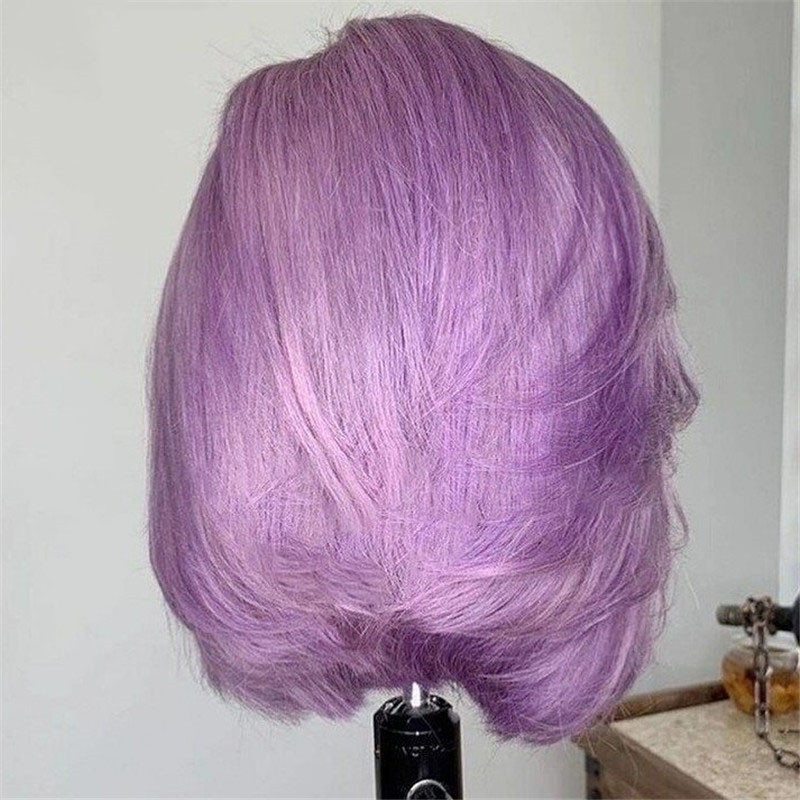 Short Bob Wig Purple Colored Human Hair Wigs For Women Brazilian Remy Purple Lace Front Wig Pre Plucked Transparent Lace Wigs