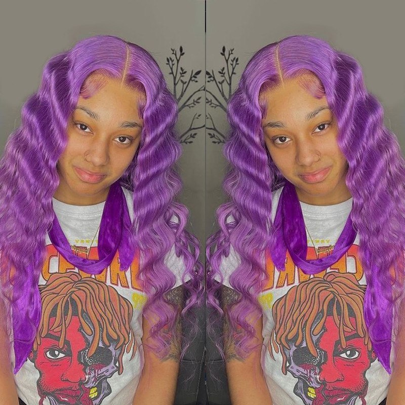 Purple Pink Colored Human Hair Wigs For Women Deep Wave Frontal Wig Remy Brazilian Grey Red Blonde Lace Front Wig Pre Plucked