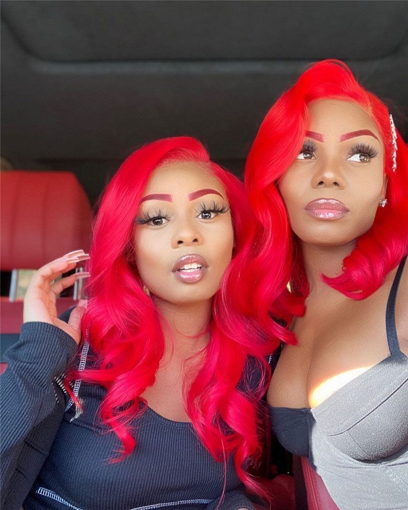 Red Burgundy Brazilian Body Wave Colored Lace Front 13x4 T Part LaceVirgin Human Hair Wig With Baby Hair