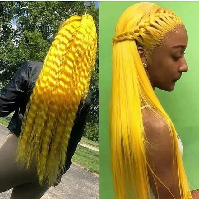 Yellow Human Virgin Hair Pre Plucked Lace Front Wig