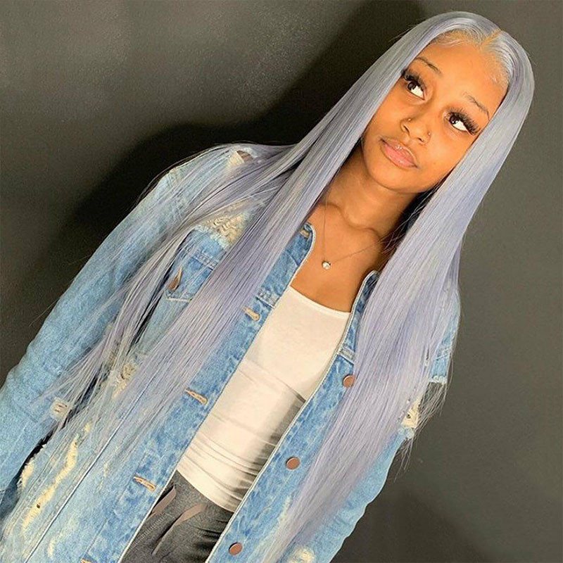 Grey Human Hair Wig Straight Lace Front Wig Brazilian Remy Transparent Lace Wigs Bob Grey Colored Human Hair Wigs For Women