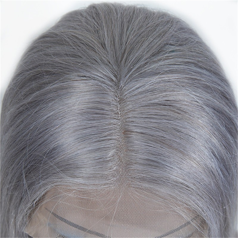Sliver Grey Long Straight Wig Human Hair with Baby Hair Lace Front Wig for Women