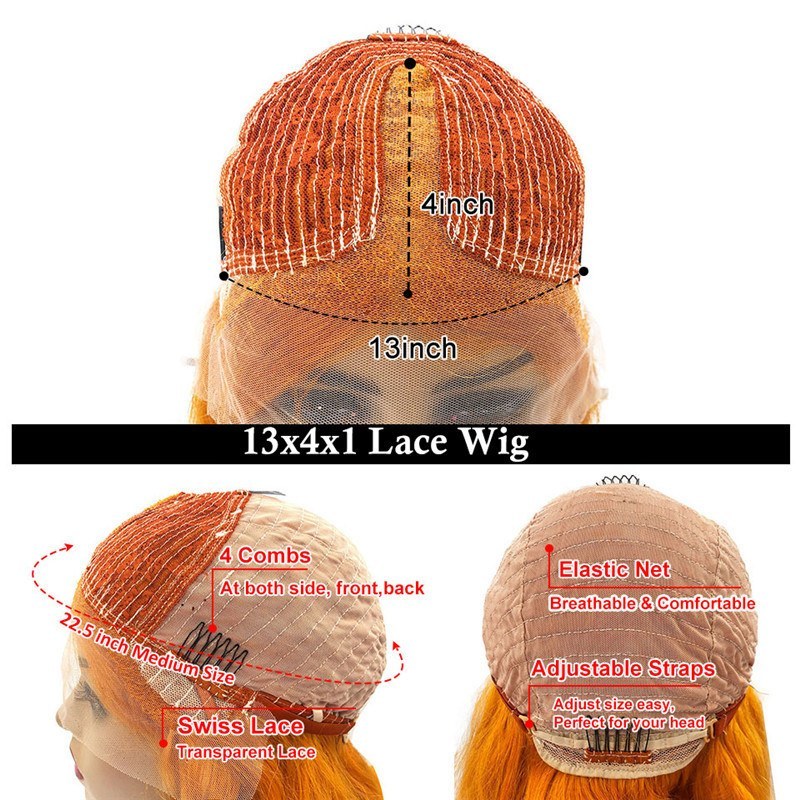 Orange Colored Wigs Human Hair Straight Short Bob Wig Brazilian Remy Ginger Color Orange Wig Transparent Lace Wigs For Women