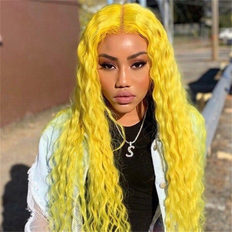 Purple Pink Colored Human Hair Wigs For Women Deep Wave Frontal Wig Remy Brazilian Grey Red Blonde Lace Front Wig Pre Plucked