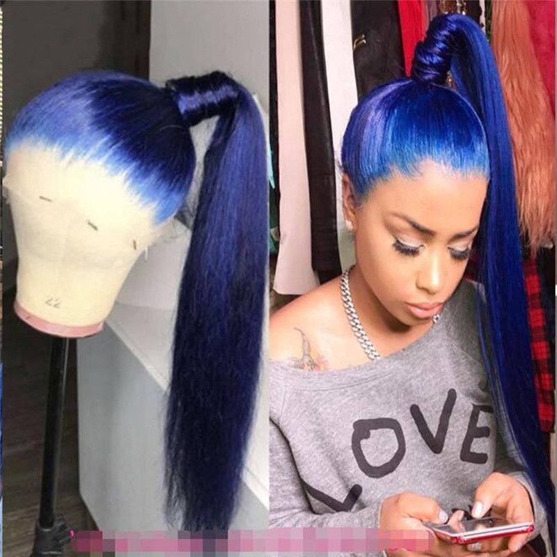 Deep Blue Glueless Lace Front Wigs 13x4 T Part LaceStraight With Baby Hair Brazilian Virgin Human Hair Wig