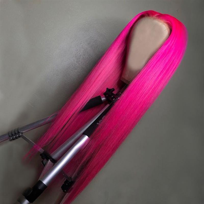 Brazilian Straight Colored Hot Pink Lace Front Wig 150% Density 13x4 Hair Straight Pink Lace Front Human Hair Wigs For Women