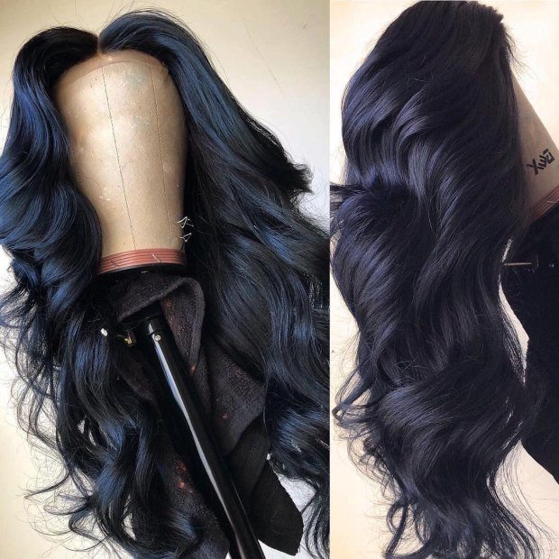 Dark blue Human Virgin Hair Pre Plucked Lace Front Wig For Black Woman