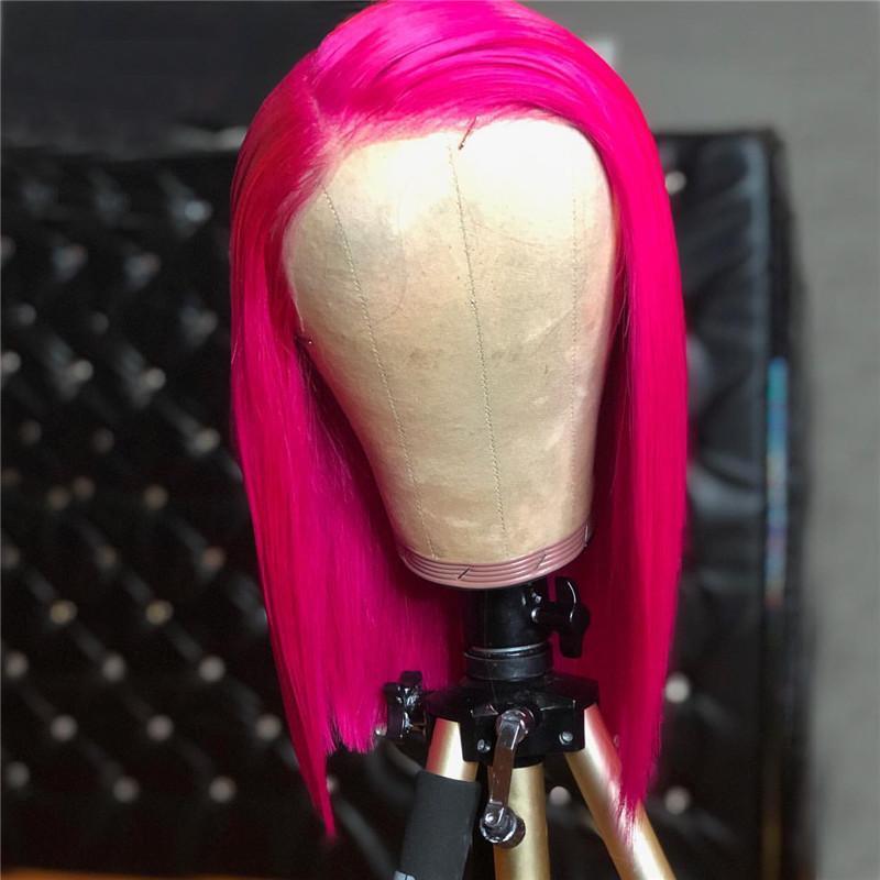 Lace Front Human Hair Wigs With Bangs Transparent Lace For Black Women Brazilian Remy Hotpink Short Bob Wigs Preplucked