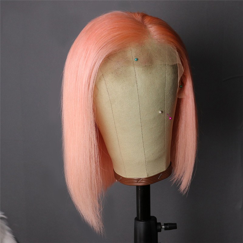 13x4 Lace Front Wig Preplucked Short Human Hair Wigs Brazilian Remy Pink Bob Wigs For Black Women