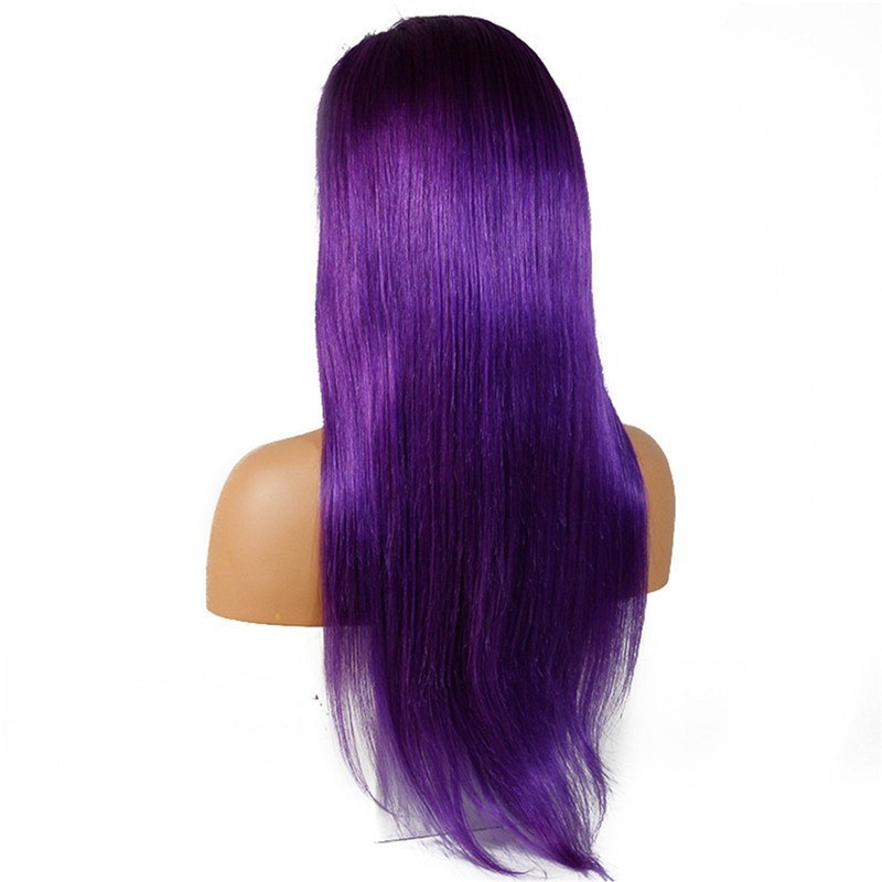 Dark Purple Long Straight 13x4 T Part LaceHuman Hair Wigs Brazilian Straight Pure Purple Color Pre Plucked With Baby Hair