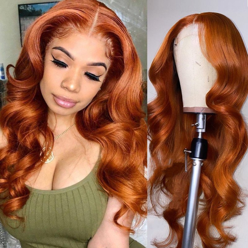 Orange Ginger Color 13x4 Lace Front Wig Pre Plucked Brazilian Wavy Human Hair Wigs For Women Remy Glueless Body Wave Closure Wig