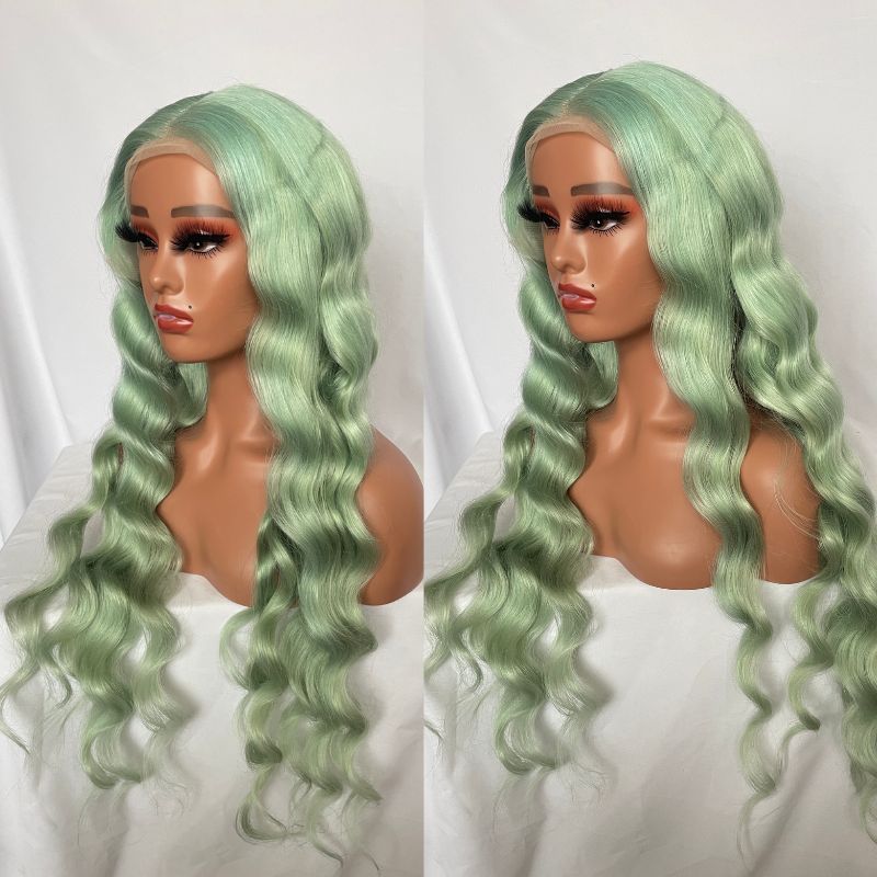 Eseewigs Mint Green Color Lace Front Wig HD Lace Wig 100% Real Human Hair Brazilian Remy Hair Body Wave Wig Transparent Lace Wigs Pre Plucked
