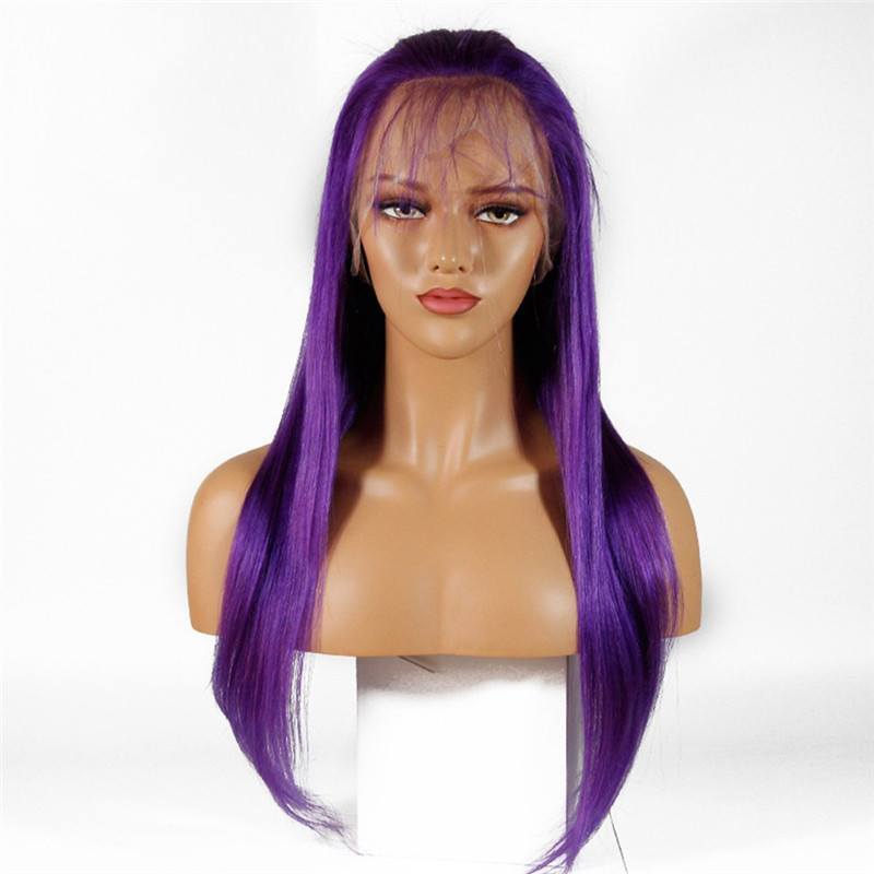 Dark Purple Long Straight 13x4 T Part LaceHuman Hair Wigs Brazilian Straight Pure Purple Color Pre Plucked With Baby Hair