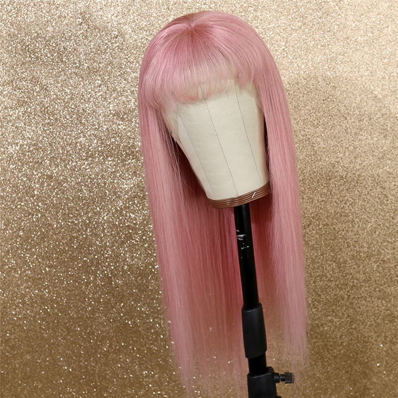 Pink Human Hair Wig Straight Lace Front Wig With Baby Hair Brazilian Remy Transparent Lace Wigs For Women