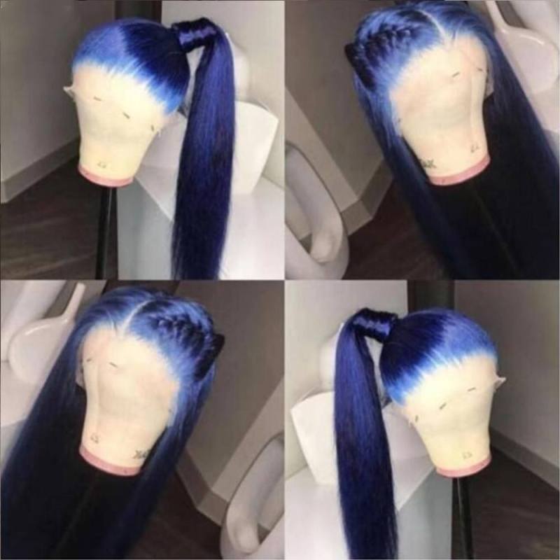 Deep Blue Glueless Lace Front Wigs 13x4 T Part LaceStraight With Baby Hair Brazilian Virgin Human Hair Wig