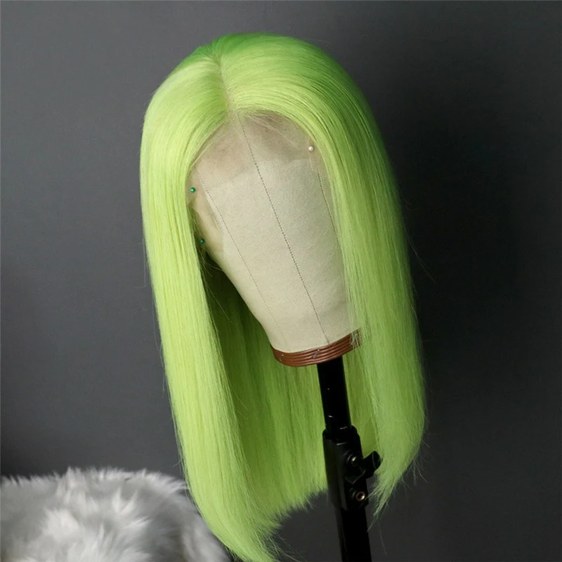 Green 13x4 Lace Front Wig Preplucked Short Human Hair Wigs Brazilian Remy Glueless Bob Wigs For Black Women