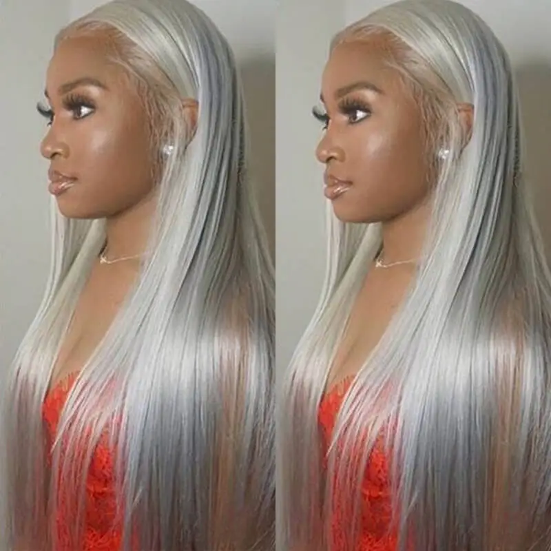 Grey Human Hair Wig Straight Lace Front Wig Brazilian Remy Transparent Lace Wigs Bob Grey Colored Human Hair Wigs For Women