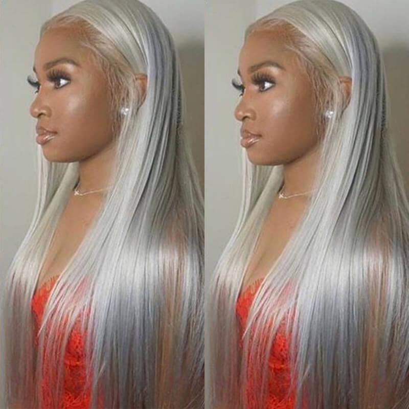 Grey Human Hair Wig Straight Lace Front Wig Brazilian Remy Transparent Lace Wigs Bob Grey Colored Human Hair Wigs For Women