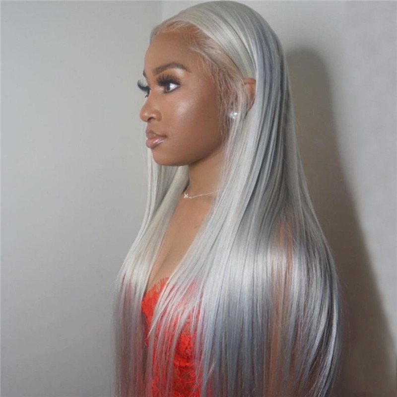 Brazilian Remy Hair Grey Color Lace Wig Straight 13x4 Lace Front Human Hair Lace Wigs For Women With Pre Plucked Hairline 150%