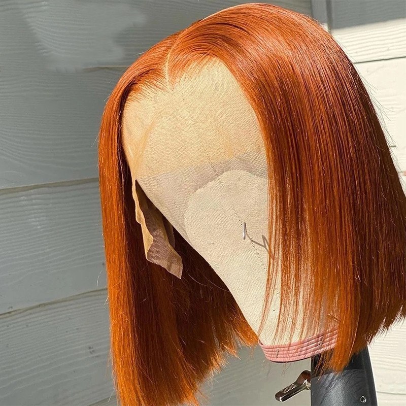 Orange Colored Wigs Human Hair Straight Short Bob Wig Brazilian Remy Ginger Color Orange Wig Transparent Lace Wigs For Women