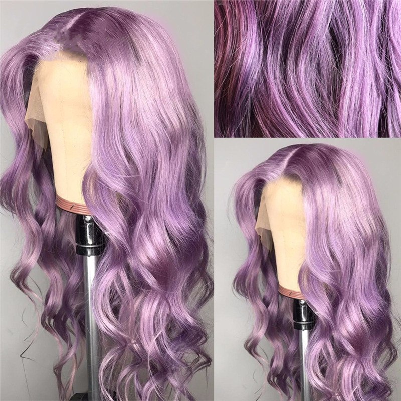 Purple Color body Wave Human Hair Wigs PrePlucked Baby Hair Brazilian For Black Women