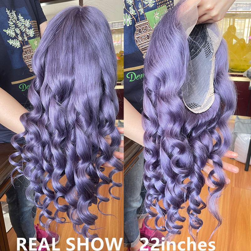 Grey Purple Loose Wave Wig Brazilian Virign Lace Front 13x4 T Part LaceHuman Hair Wigs Pre Plucked Lace Wigs