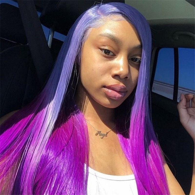 Light Purple Ombre Dark Purple Straight Wig Pre Plucked Lace Front Human Hair Wigs Brazilian Remy Blue 13x4 T Part LaceHuman Hair Wigs for Women