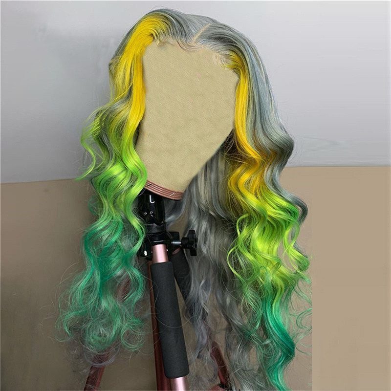 Yellow Grey Ombre Colored Lace Front Human Hair Wigs For Women Brazilian Remy Highlight Wig Body Wave 13x4 Lace FrontWig