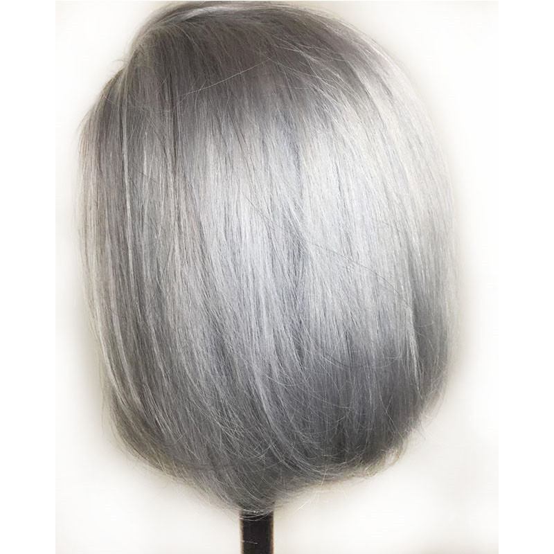 Transparent 13x4 Lace Front Wigs Gray Color Short Cut Side Part Bob Wig Brazilian Remy Human Hair Wig 150 Density