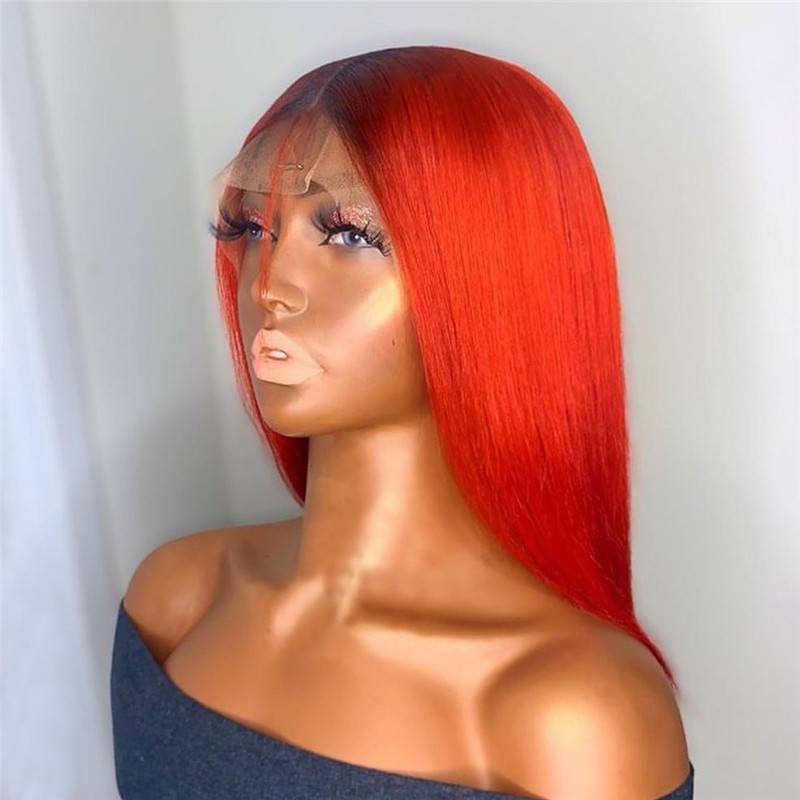 13x4 Deep Part Transparent Lace Red Lace Front Human Hair Wigs 150% Straight Remy Hair Ombre Red Colored Human Hair Bob