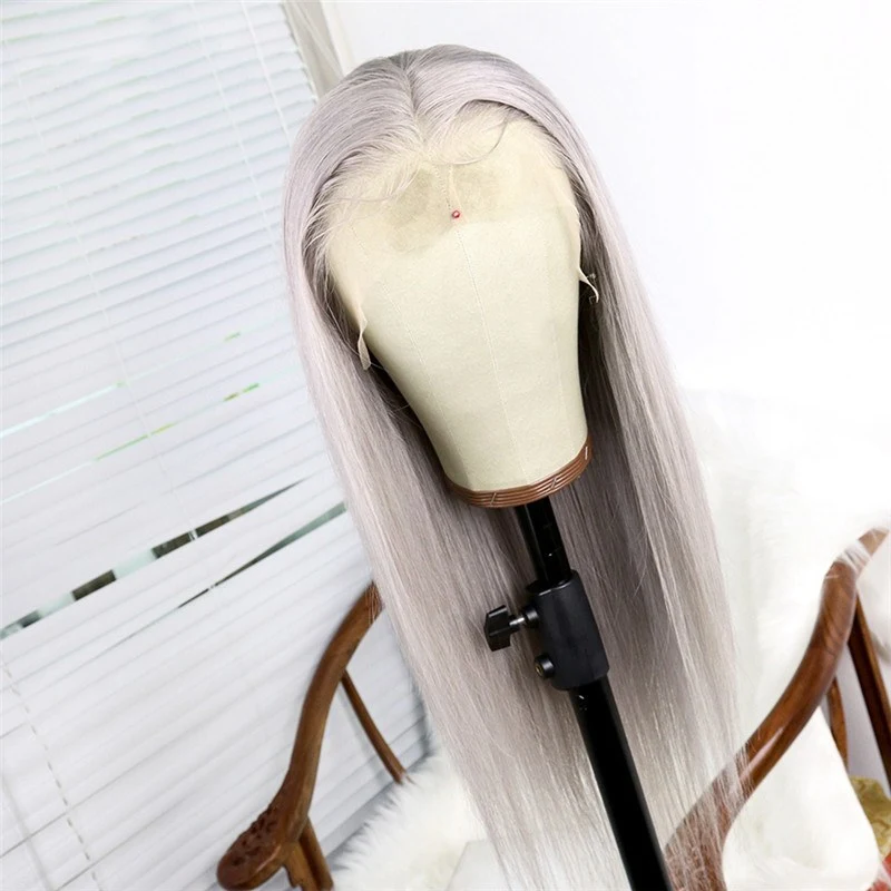 13x4 Grey Remy Hair Wig With Baby Hair Straight Colored Lace Front Wig Preplucked Brazilian Human Hair Wigs For Black Women