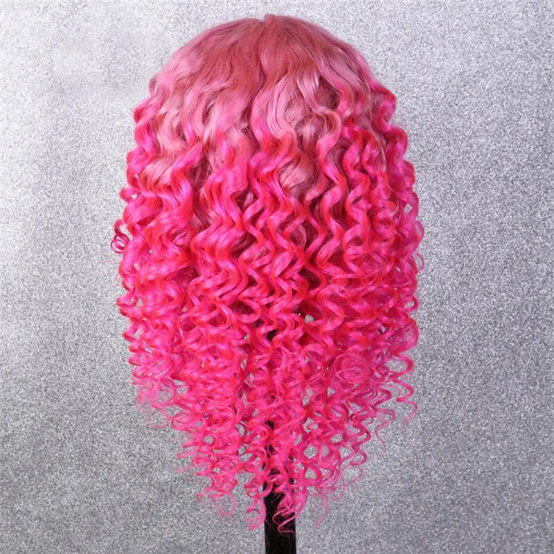 13x4 Brazilian Curly Human Hair Wigs 150% Pink Colored Hotpink Remy Lace Front Human Wig Pre Plucked Transparent Lace