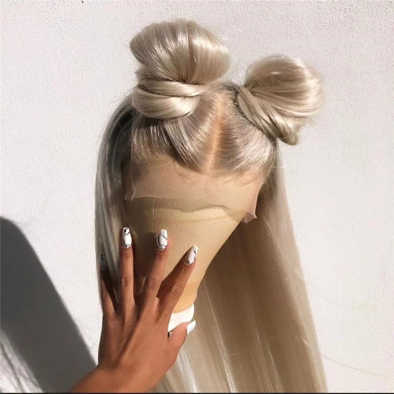 Lace Front Human Hair Wigs Brazilian Straight Remy Hair Bleached Knots 150% Density Ombre Grey Transparent Lace Color For Women