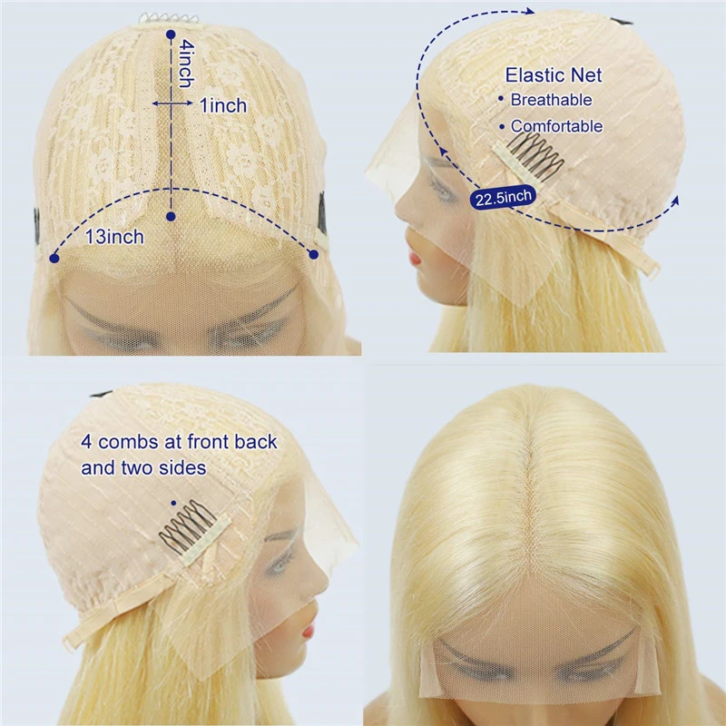 Unique Ombre Blonde Blue Body Wave Lace Front Wig Pre-Pluck Hairline Virgin Human Hair