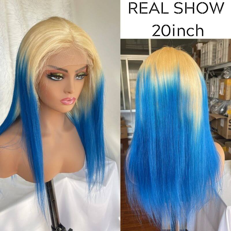 Blonde Blue Wig Ombre Colored Human Hair Wigs For Women Straight Lace Part Wig Brazilian Remy Red Wig Ombre Brown Pink Bob Wig