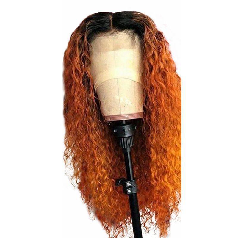 Orange Honey Blonde Ombre Color Curly Lace Front Human Hair Wigs Bleached Knots