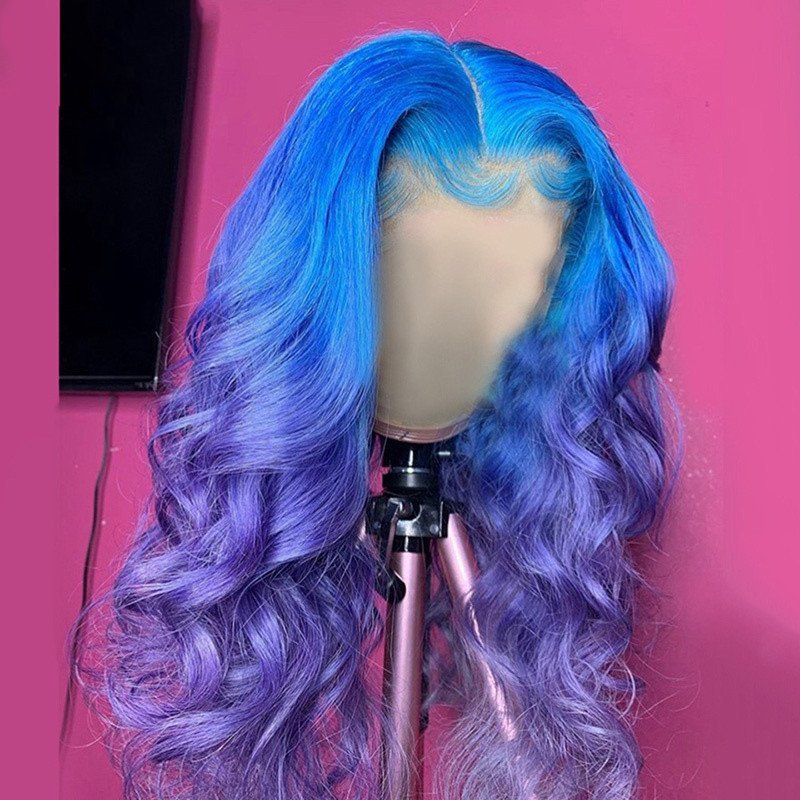 Ombre Colored Human Hair Wigs For Women Blue Purple Red Wig Body Wave Brazilian Remy Blonde Wig Human Hair Transparent Lace Wigs