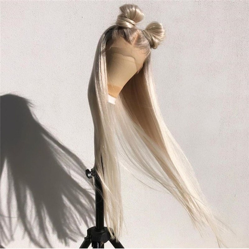 Grey Lace Front Human Hair Wigs Brazilian Straight Remy Hair Bleached Knots 150% Density Transparent Lace Color For Women