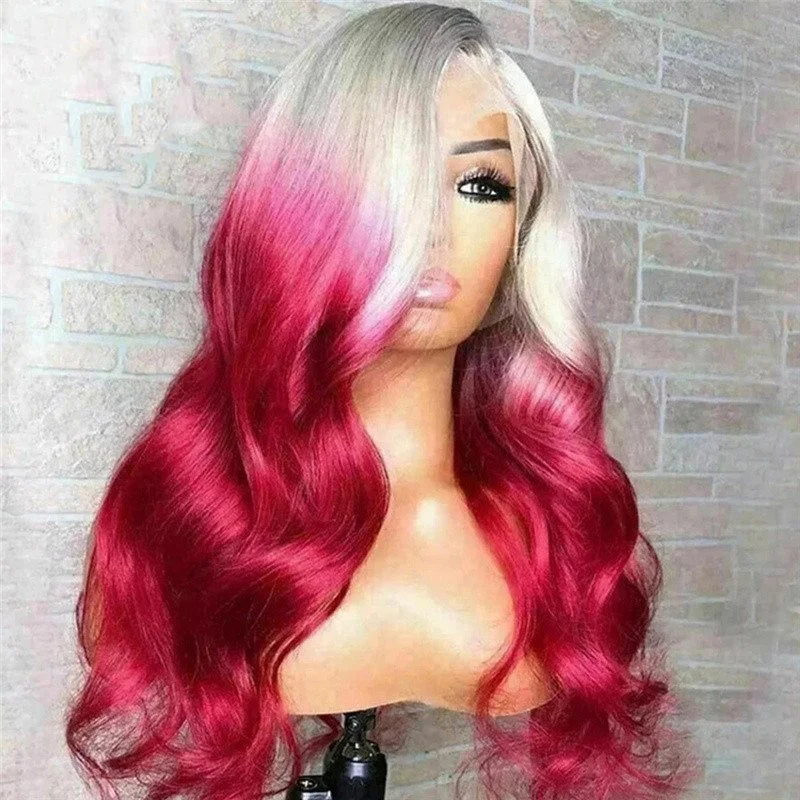 Ombre Lace Front Wig Body Wave Gray Human Hair Wigs For Women Ombre Gray Red Wig Brazilian Remy Lace Front Wig