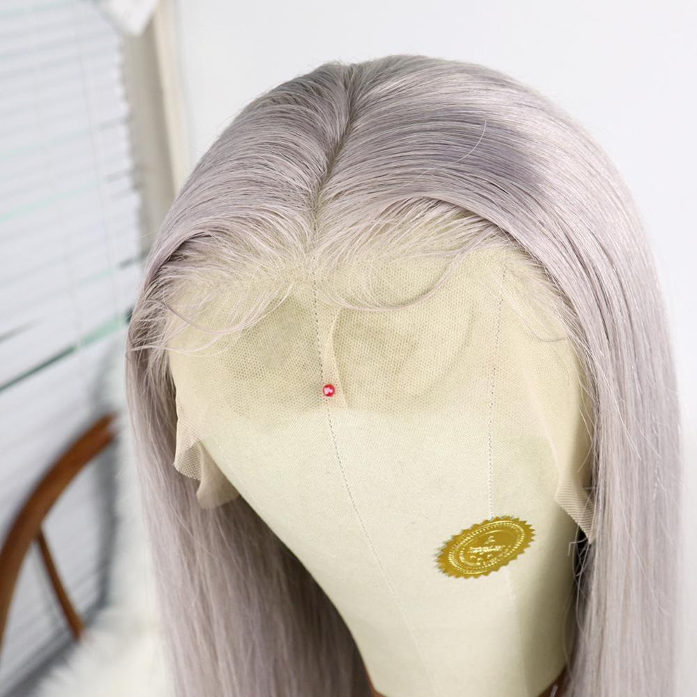 Grey Long Straight Wig Full Lace Human Hair with Baby Hair Lace Front Wig for Women