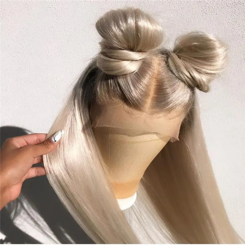 Grey Lace Front Human Hair Wigs Brazilian Straight Remy Hair Bleached Knots 150% Density Transparent Lace Color For Women