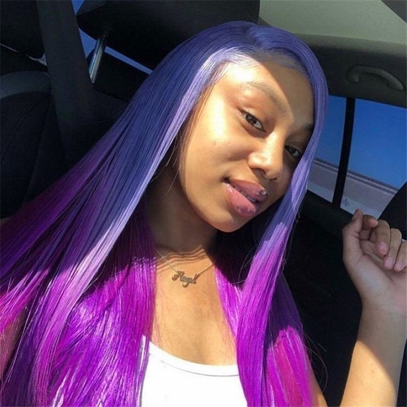 Light Purple Ombre Dark Purple Straight Wig Pre Plucked Lace Front Human Hair Wigs Brazilian Remy Blue 13x4 T Part LaceHuman Hair Wigs for Women