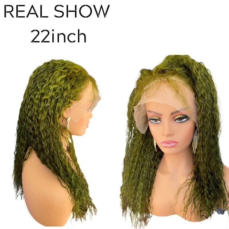 Dark Green Deep Curly Wave Brazilian Human Hair Lace Front Wig Long Deep Curly Wigs for Women