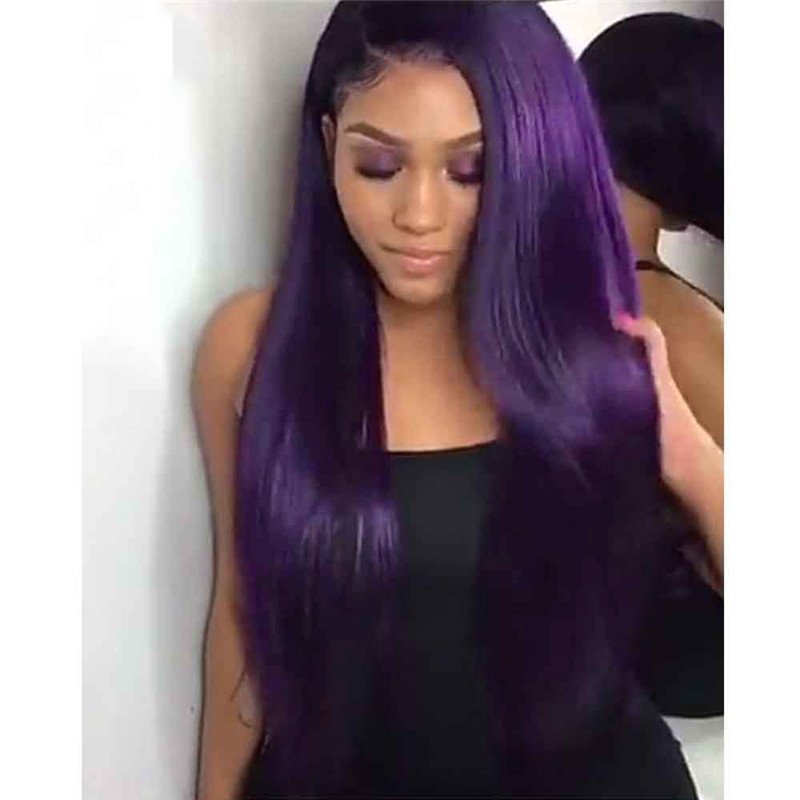 Ombre 1B Purple Long Straight Lace Front 13x4 T Part LaceBrazilian Virgin Human Hair Wig