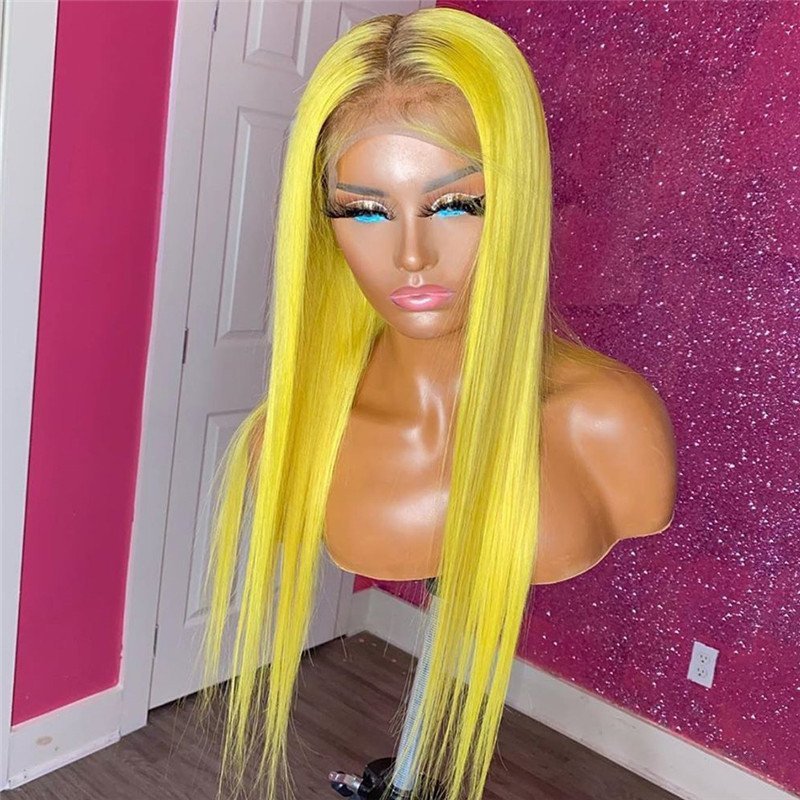 150% 13x4 Lace Front Human Hair Wigs Pre Plucked Yellow Ombre Colored Human Hair Wigs