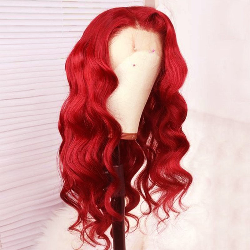 Red Burgundy Brazilian Body Wave Colored Lace Front 13x4 T Part LaceHuman Hair Wig