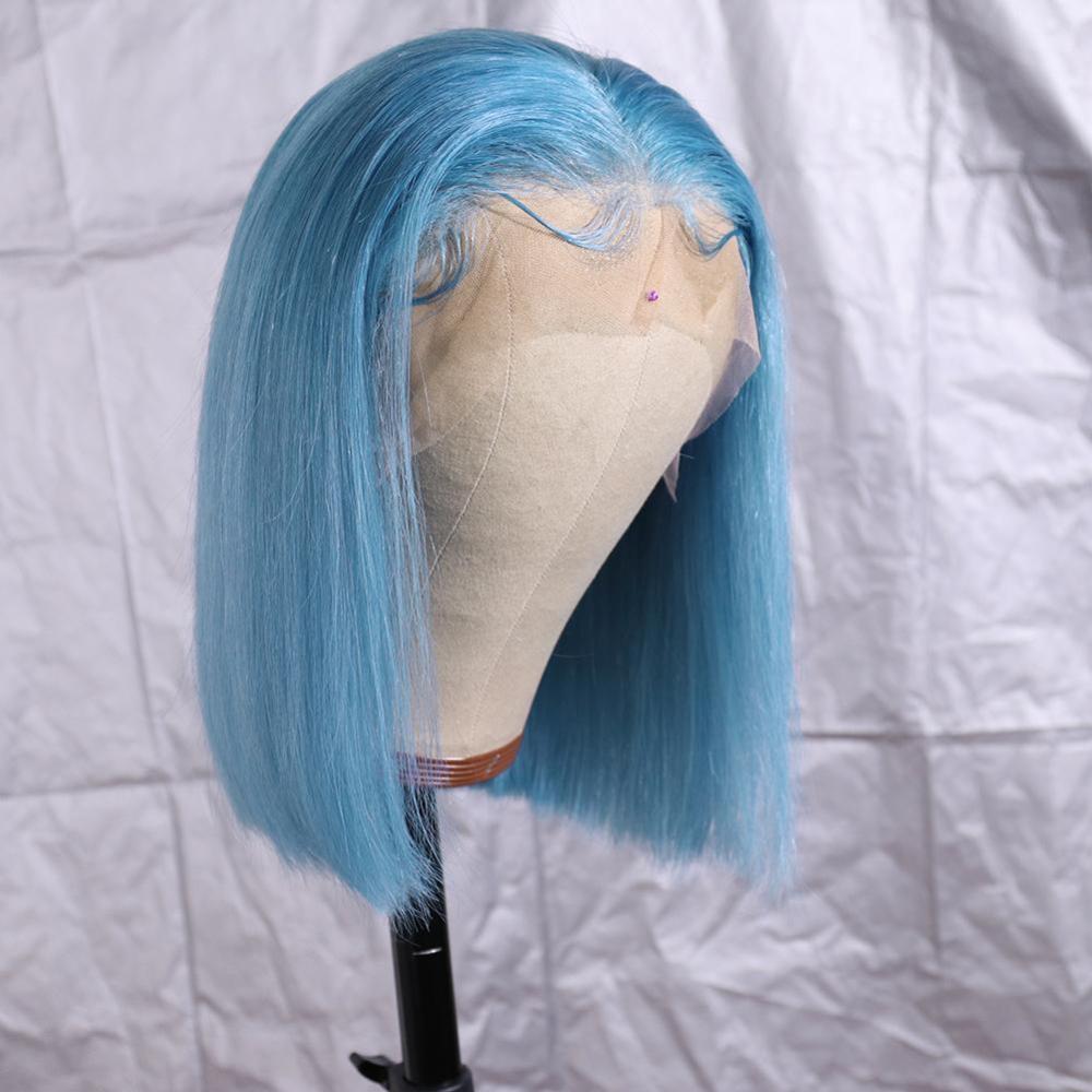 Bob Light Water Blue Lace Front Brazilian Remy Human Hair Wig Straight Wigs with Baby Hair Wigs